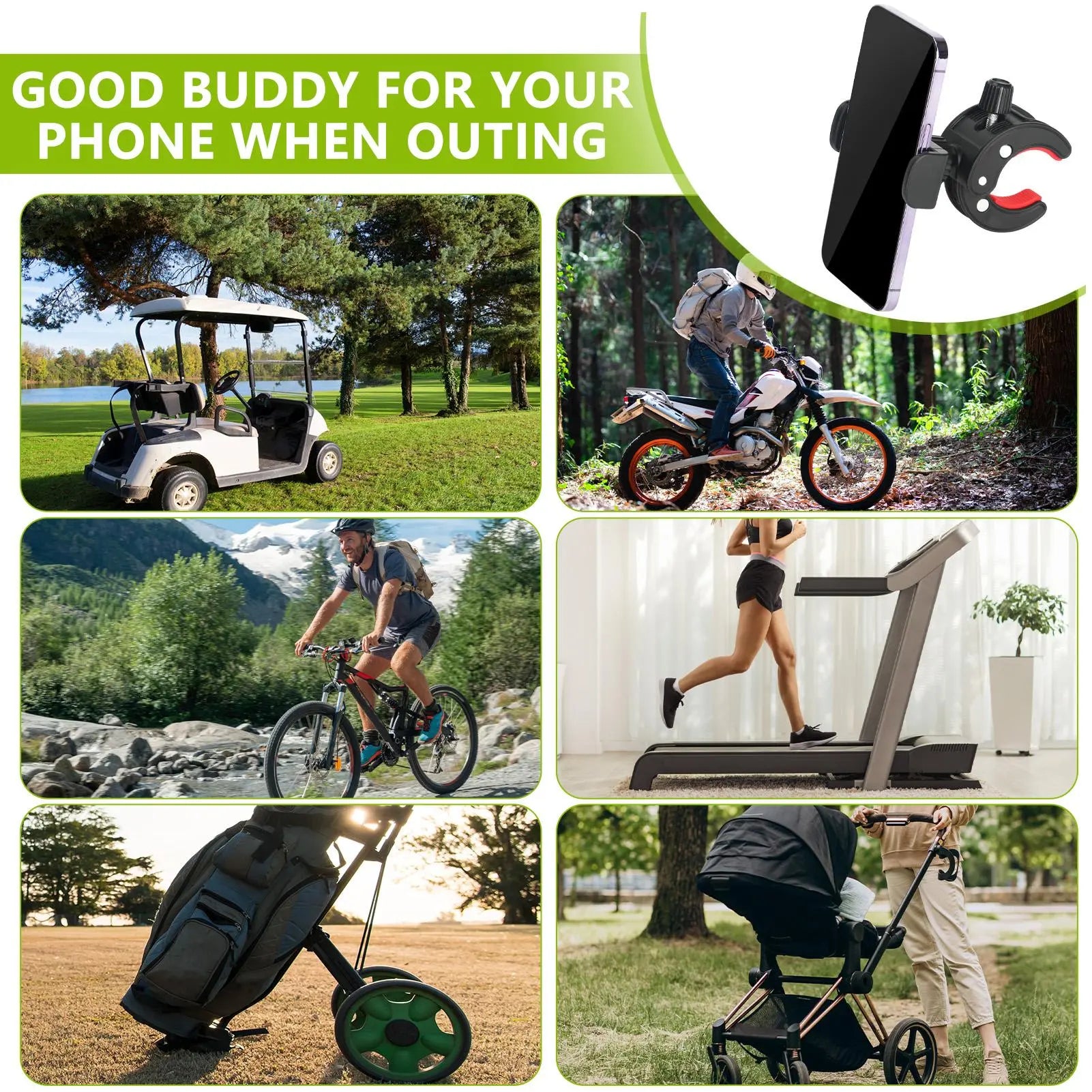 Golf Cart Phone Holder, Secure Phone Holder, 1 Count Adjustable Cell Phone Holder Mount for Golf Carts, Golf Clubs, Push Carts and Flag Poles, Adjustable Cellphone Holder, No-Shake Cell Phone Clamp