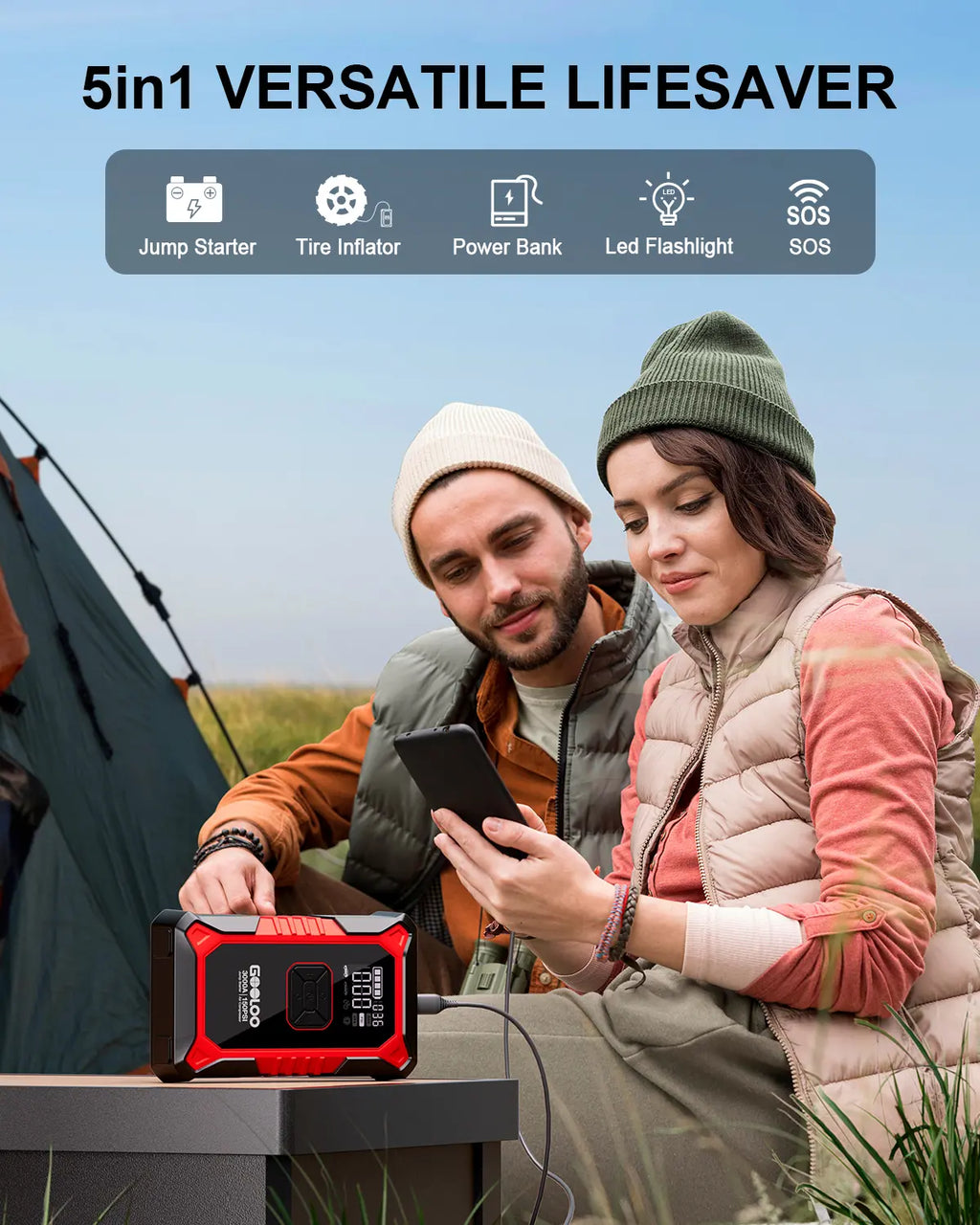 GOOLOO A3 Portable Car Jump Starter with Air Compressor, 3000A Car Battery Jump Starter (9.0 Gas/6.5L Diesel) with 150PSI Digital Tire Inflator Repair Tool Kit Vehicle. Fathersdaygift,Car Accessories