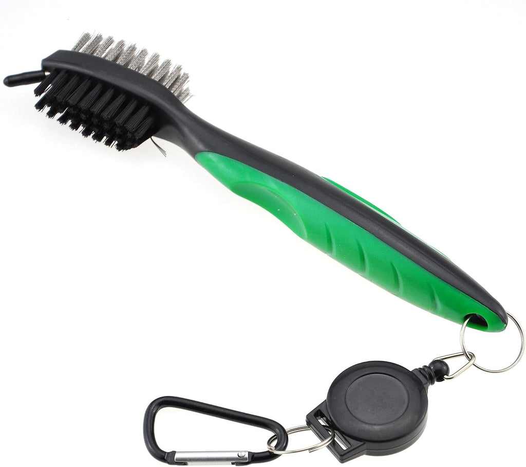 Microfiber Waffle Pattern Golf Towel | Club Groove Cleaner Brush | Foldable Divot Tool with Magnetic Ball Marker (Green Towel/Brush/Bone Divot)