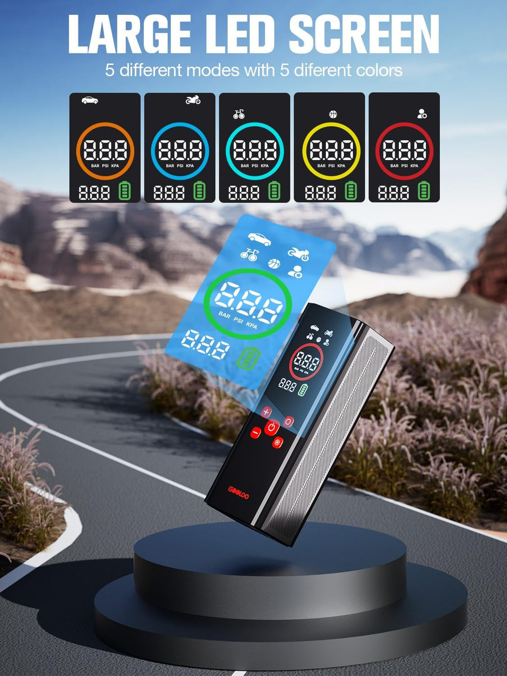 AP150 PRO Tire Inflator Portable Air Compressor,Color LED Screen | 150PSI Air Pump with Digital Pressure Gauge, LED Light and Auto Shut-Off Function for Car, Motorcycle, Bicycle, Ball