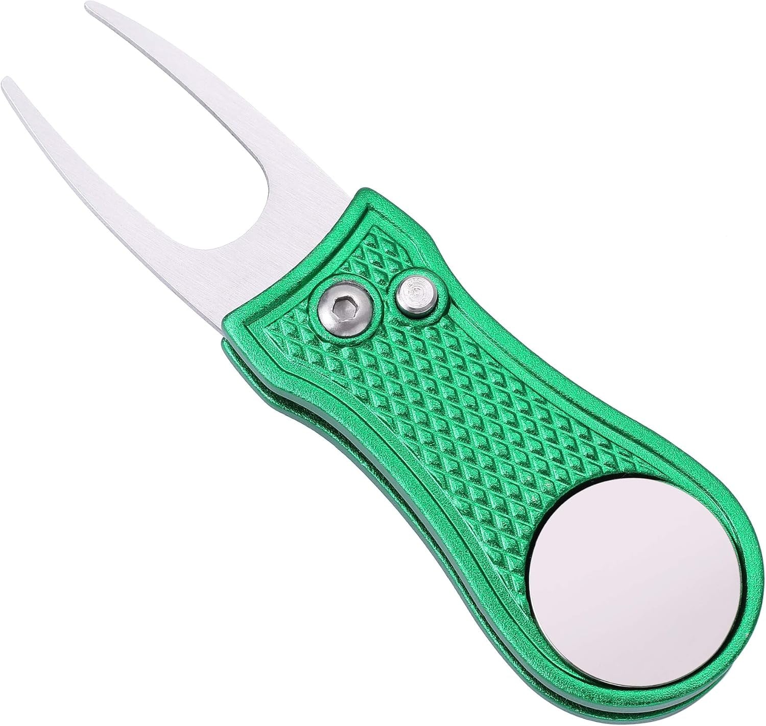 Microfiber Waffle Pattern Golf Towel | Club Groove Cleaner Brush | Foldable Divot Tool with Magnetic Ball Marker (Green Towel/Brush/Bone Divot)