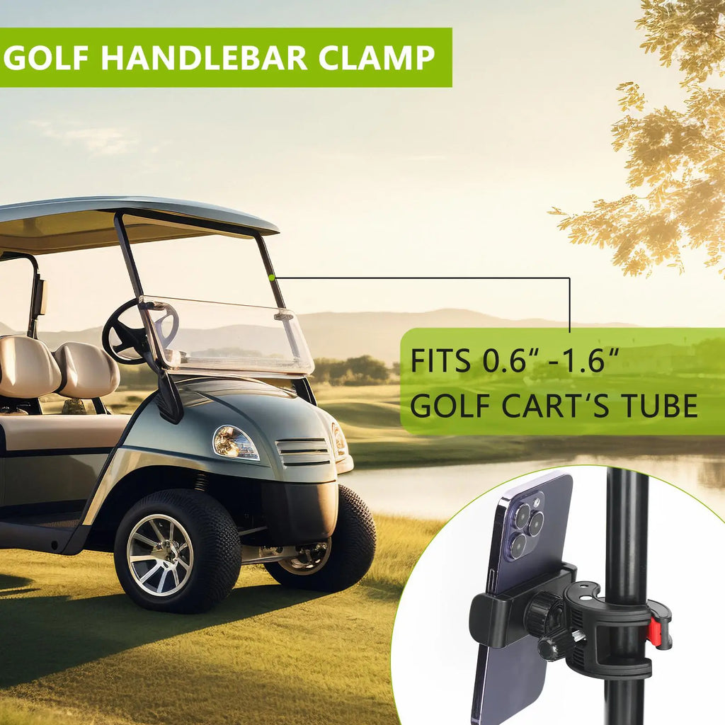 Golf Cart Phone Holder, Secure Phone Holder, 1 Count Adjustable Cell Phone Holder Mount for Golf Carts, Golf Clubs, Push Carts and Flag Poles, Adjustable Cellphone Holder, No-Shake Cell Phone Clamp