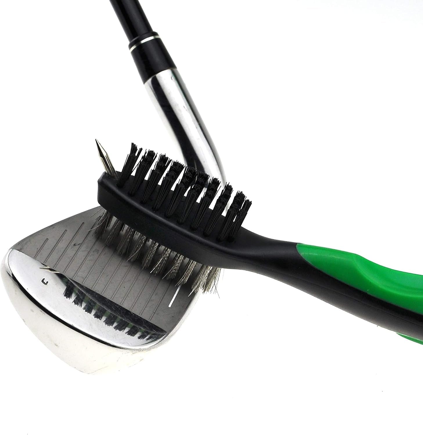 Microfiber Waffle Pattern Golf Towel | Club Groove Cleaner Brush | Foldable Divot Tool with Magnetic Ball Marker (Green Towel/Brush/Bone Divot)