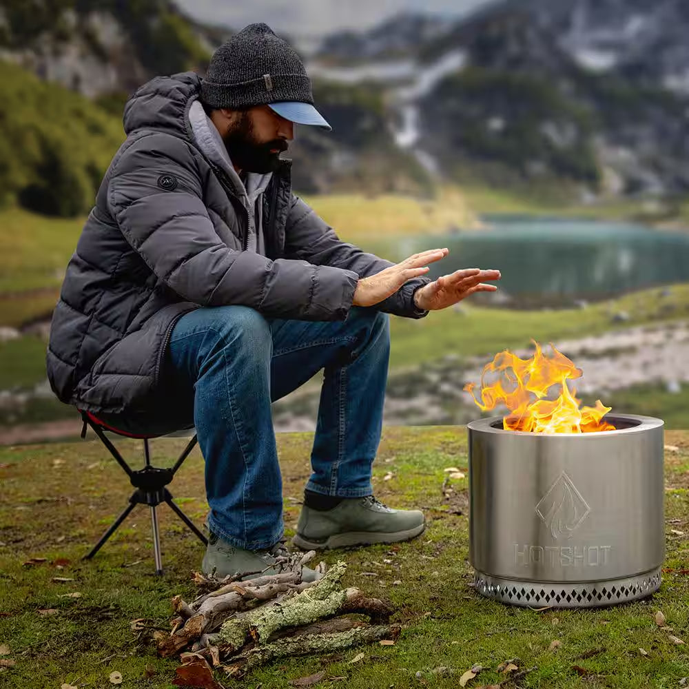 Traveler Portable Low Smoke 15 In. round Wood-Burning Fire Pit in Stainless Steel with Carry Bag