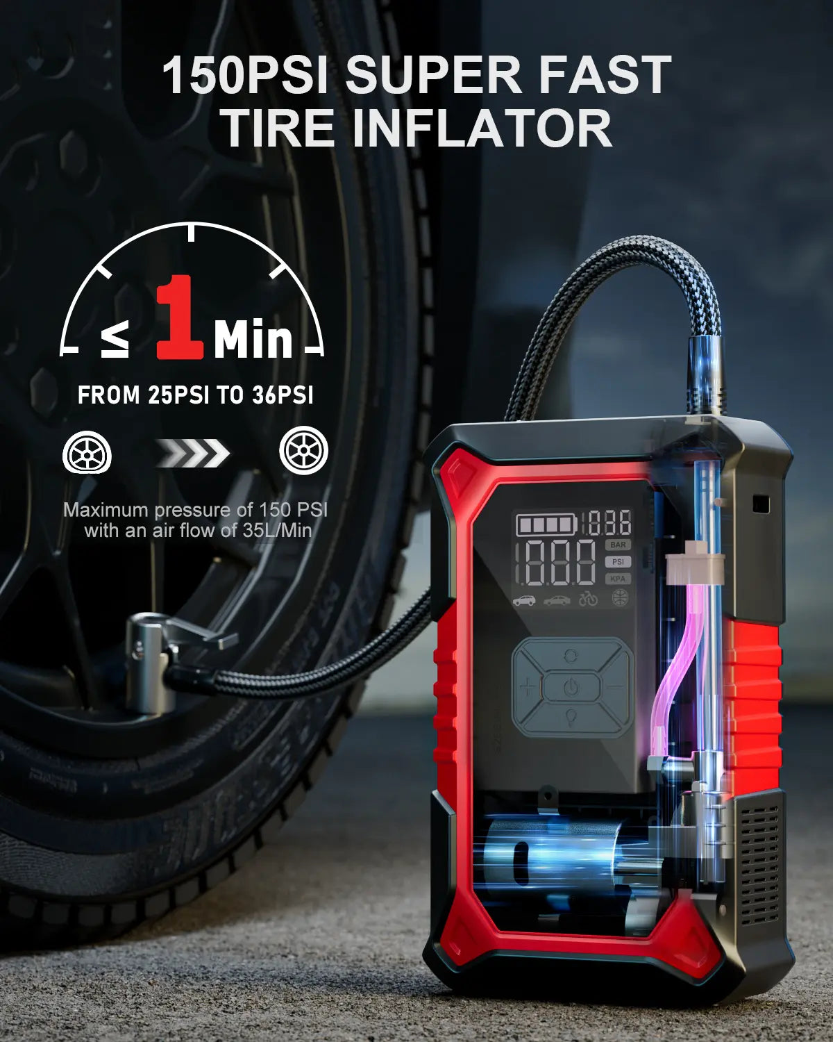 GOOLOO A3 Portable Car Jump Starter with Air Compressor, 3000A Car Battery Jump Starter (9.0 Gas/6.5L Diesel) with 150PSI Digital Tire Inflator Repair Tool Kit Vehicle. Fathersdaygift,Car Accessories