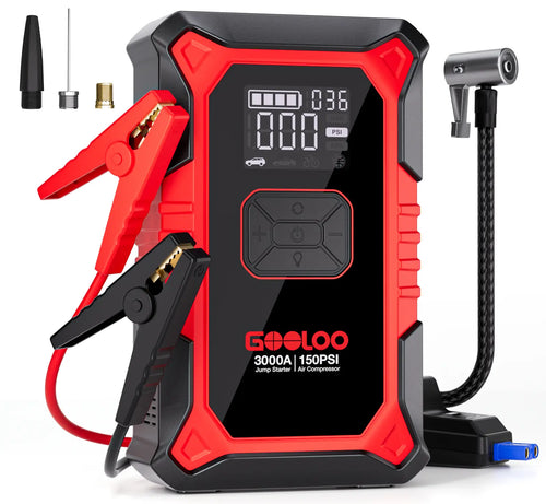 GOOLOO A3 Portable Car Jump Starter with Air Compressor, 3000A Car Battery Jump Starter (9.0 Gas/6.5L Diesel) with 150PSI Digital Tire Inflator Repair Tool Kit Vehicle. Fathersdaygift,Car Accessories