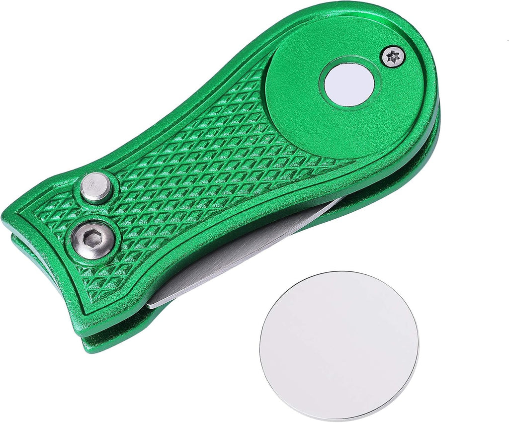 Microfiber Waffle Pattern Golf Towel | Club Groove Cleaner Brush | Foldable Divot Tool with Magnetic Ball Marker (Green Towel/Brush/Bone Divot)