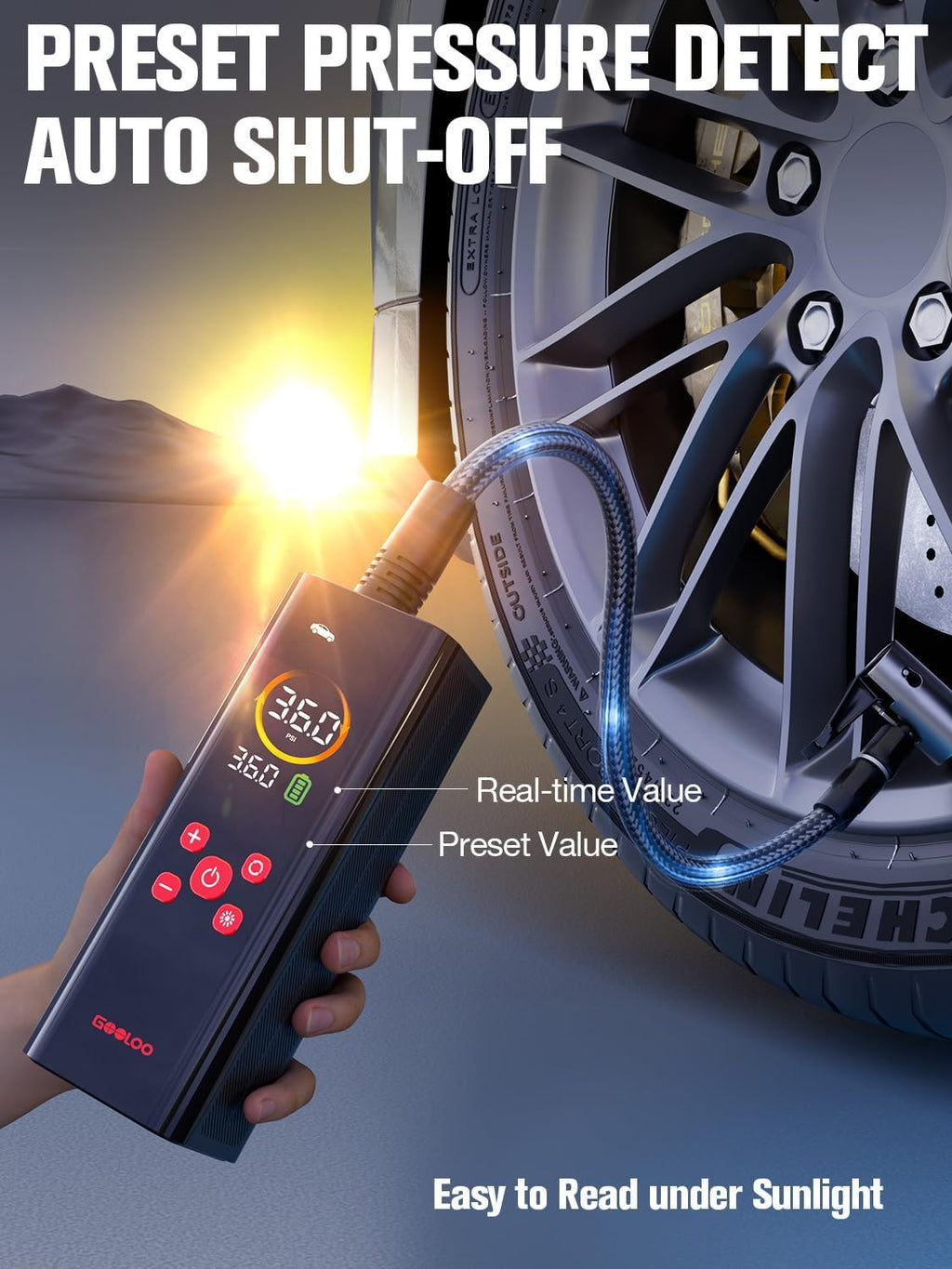 AP150 PRO Tire Inflator Portable Air Compressor,Color LED Screen | 150PSI Air Pump with Digital Pressure Gauge, LED Light and Auto Shut-Off Function for Car, Motorcycle, Bicycle, Ball