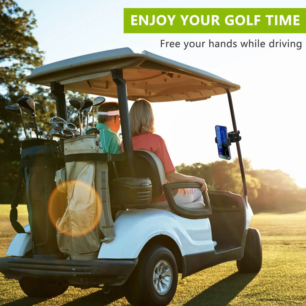 Golf Cart Phone Holder, Secure Phone Holder, 1 Count Adjustable Cell Phone Holder Mount for Golf Carts, Golf Clubs, Push Carts and Flag Poles, Adjustable Cellphone Holder, No-Shake Cell Phone Clamp