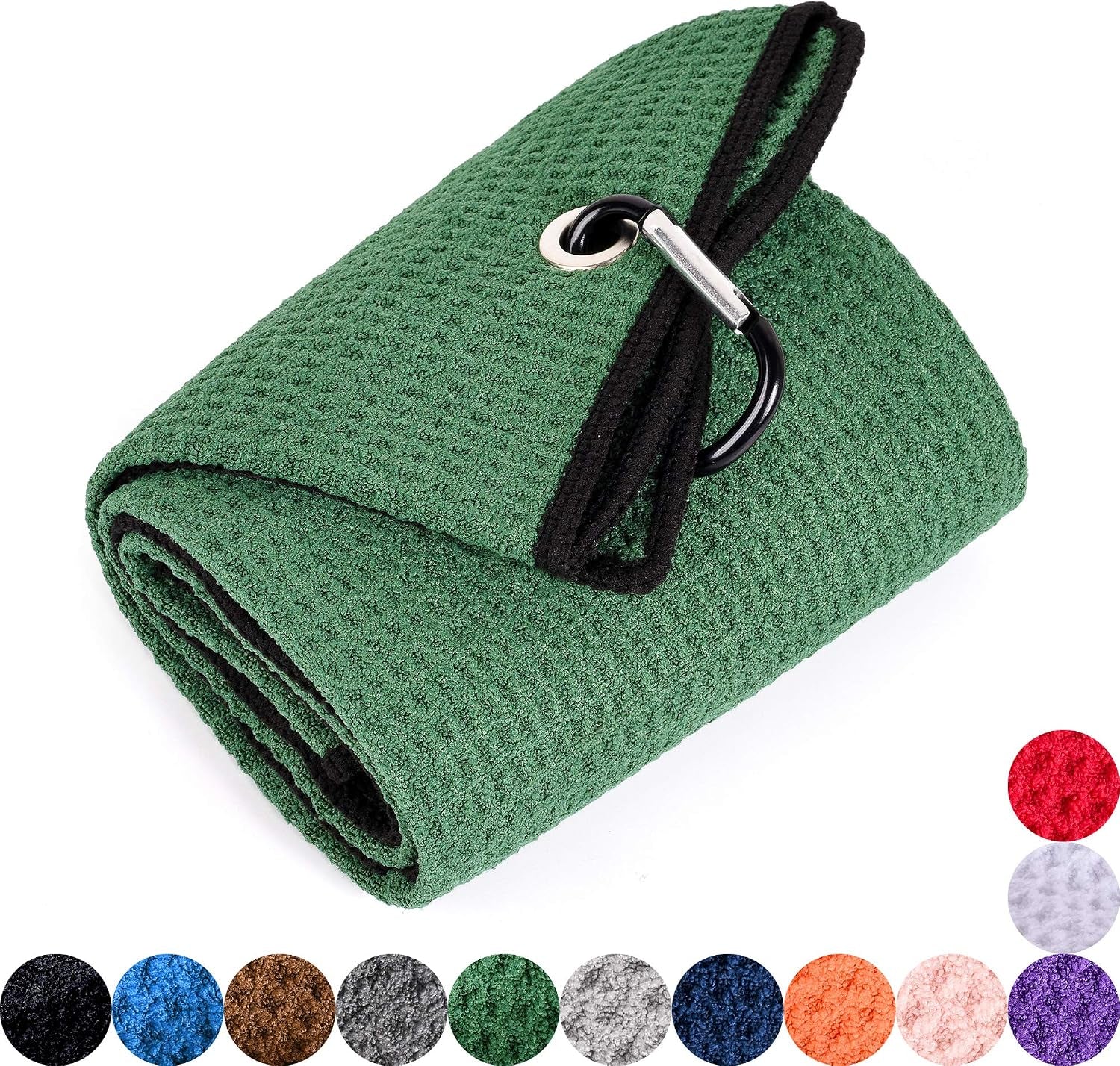 Microfiber Waffle Pattern Golf Towel | Club Groove Cleaner Brush | Foldable Divot Tool with Magnetic Ball Marker (Green Towel/Brush/Bone Divot)